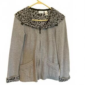 Zenergy Gray Women's Utility Jacket with Leopard Trim